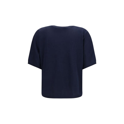 Sweater by Brunello Cucinelli for women in cashmere silk & capra leather blue showcases a downtown chic silhouette, artfully finished with a downtown chic round neckline and for a sophisticated, high-end look.