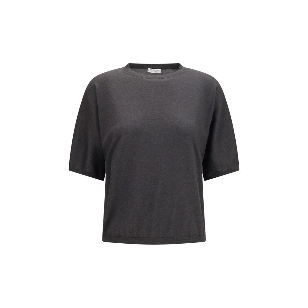 This Sweater by Brunello Cucinelli for women in cashmere silk & polyamide gray presents a understated silhouette, featuring a sophisticated round neckline and short-sleeve for a understated finish.