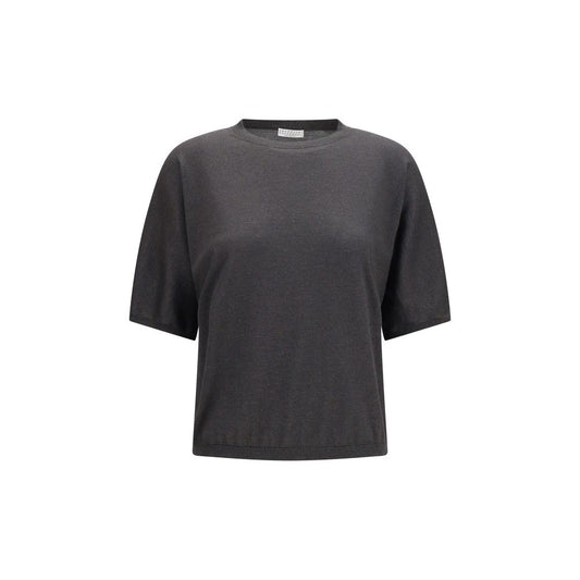 This Sweater by Brunello Cucinelli for women in cashmere silk & polyamide gray presents a understated silhouette, featuring a sophisticated round neckline and short-sleeve for a understated finish.