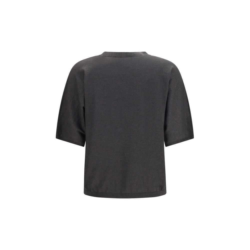 Sweater by Brunello Cucinelli for women in cashmere silk & polyamide gray features an tactile silhouette, showcasing a sophisticated round neckline and tactile for a refined finish.