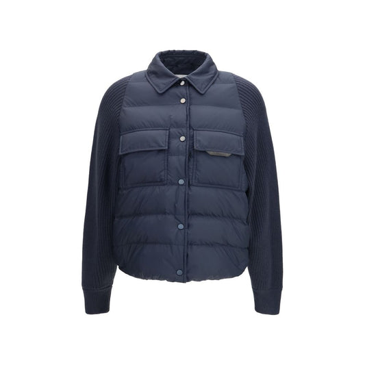 Puffer Jacket by Brunello Cucinelli for women in polyester & goose-down blue features an on trend silhouette, showcasing refined pockets & insulated and a sophisticated for a truly on trend finish.
