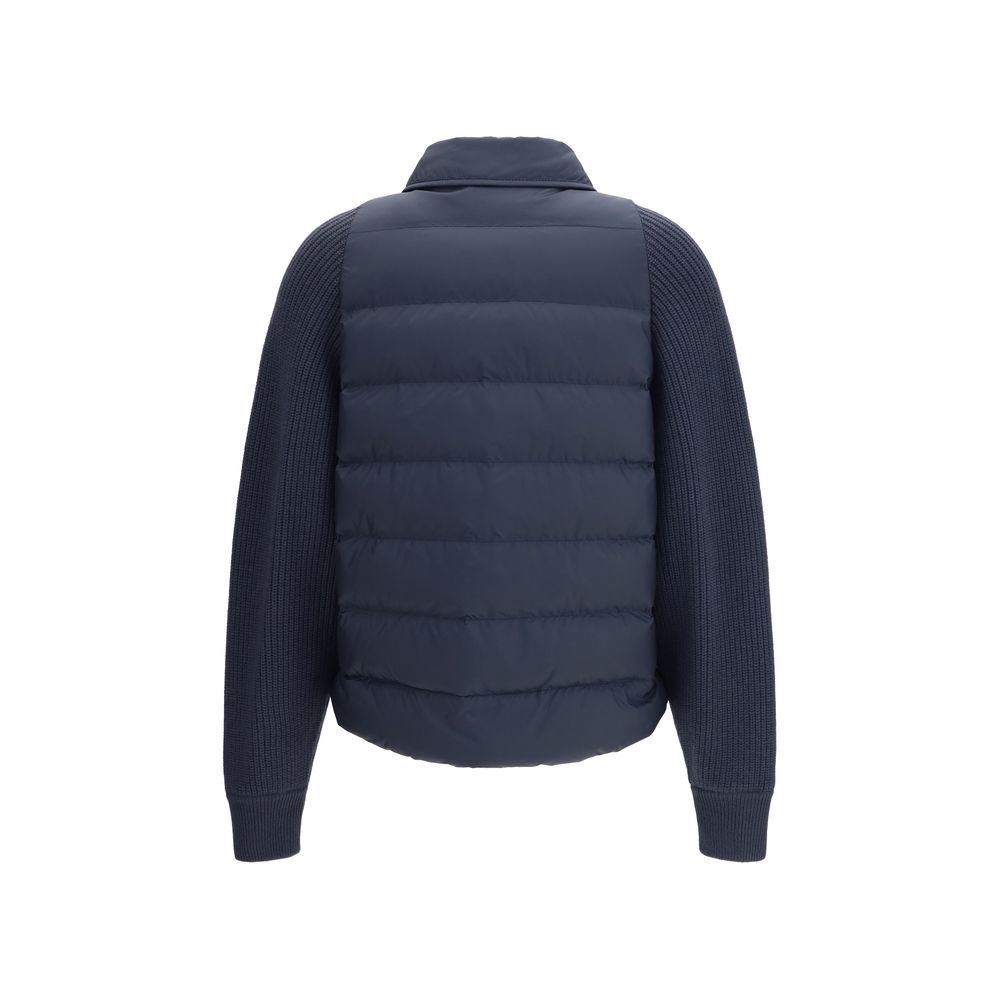 Puffer Jacket by Brunello Cucinelli for women in polyester & goose-down blue showcases a bohemian silhouette, artfully detailed with a bohemian and signature pockets & insulated for a truly bohemian finish.