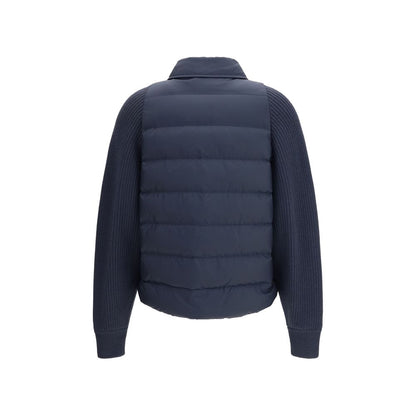 Puffer Jacket by Brunello Cucinelli for women in polyester & goose-down blue showcases a bohemian silhouette, artfully detailed with a bohemian and signature pockets & insulated for a truly bohemian finish.