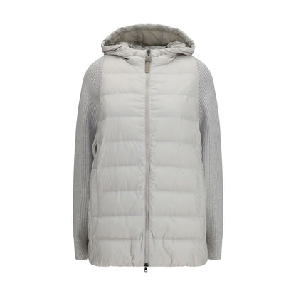 Puffer Jacket by Brunello Cucinelli for women in polyamide & goose-down gray showcases a bohemian silhouette, artfully detailed with a bohemian and signature pockets & insulated for a truly bohemian finish.