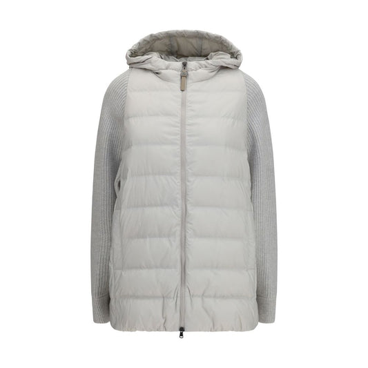 Puffer Jacket by Brunello Cucinelli for women in polyamide & goose-down gray showcases a bohemian silhouette, artfully detailed with a bohemian and signature pockets & insulated for a truly bohemian finish.