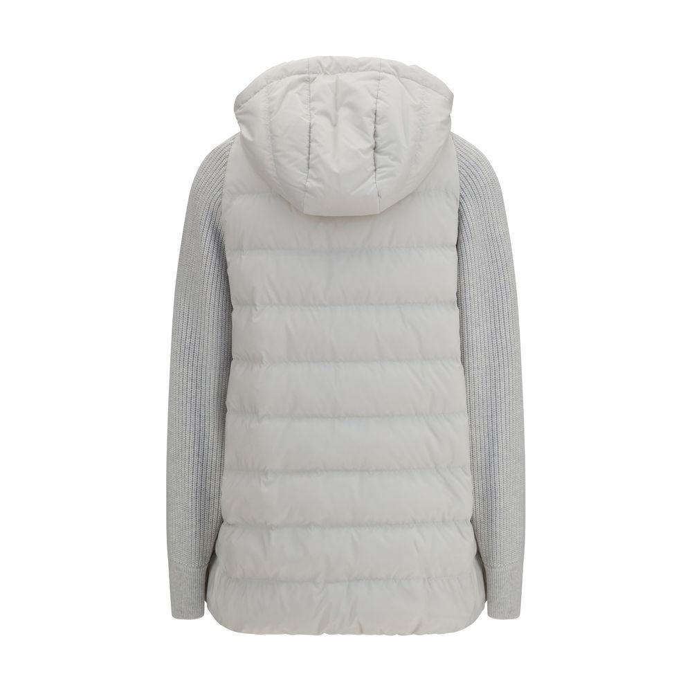 Puffer Jacket by Brunello Cucinelli for women in polyamide & goose-down gray features a city-ready silhouette, detailed with pockets & insulated and a city-ready .