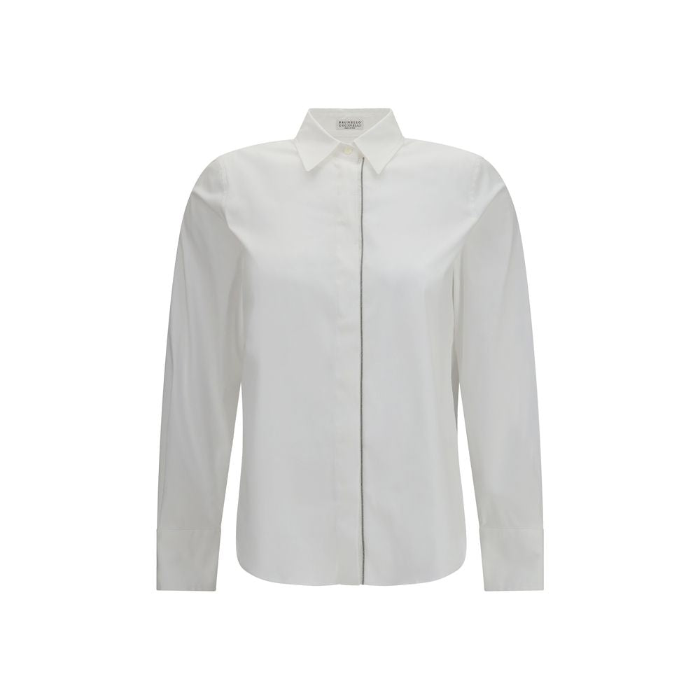 Dress Shirt by Brunello Cucinelli for women in stretch polyamide cotton white, featuring a nuanced long-sleeve and nuanced shirt-collar neckline for a sophisticated finish.