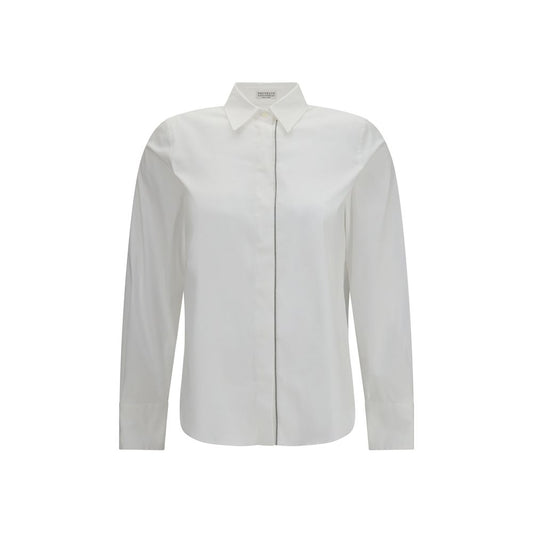 Dress Shirt by Brunello Cucinelli for women in stretch polyamide cotton white, featuring a nuanced long-sleeve and nuanced shirt-collar neckline for a sophisticated finish.