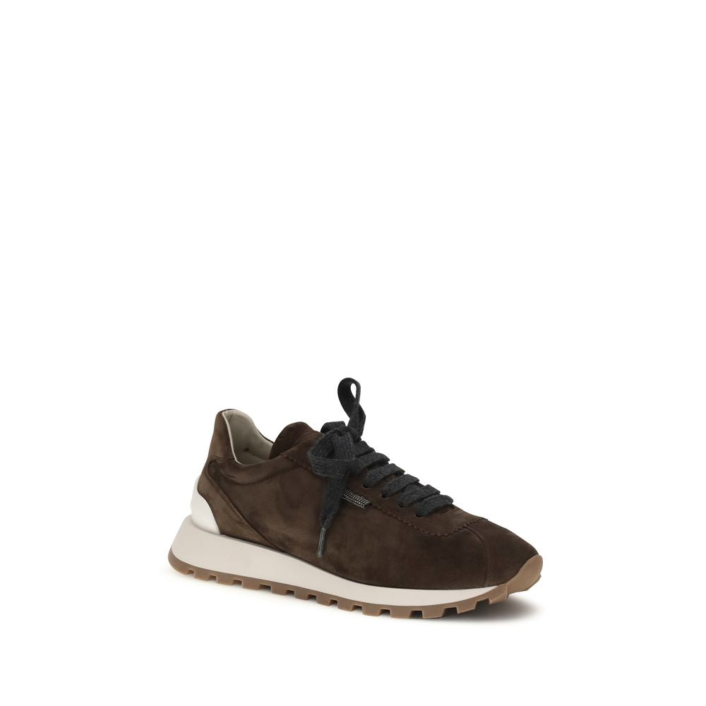Athletic Sneakers by Brunello Cucinelli for women in tu & bos taurus calf suede leather brown features an effortless chic silhouette, showcasing the signature athletic style of the Monile Women's Athletic TU & Bos Taurus Calf Suede Leather Sneakers collection with a truly effortless chic finish.