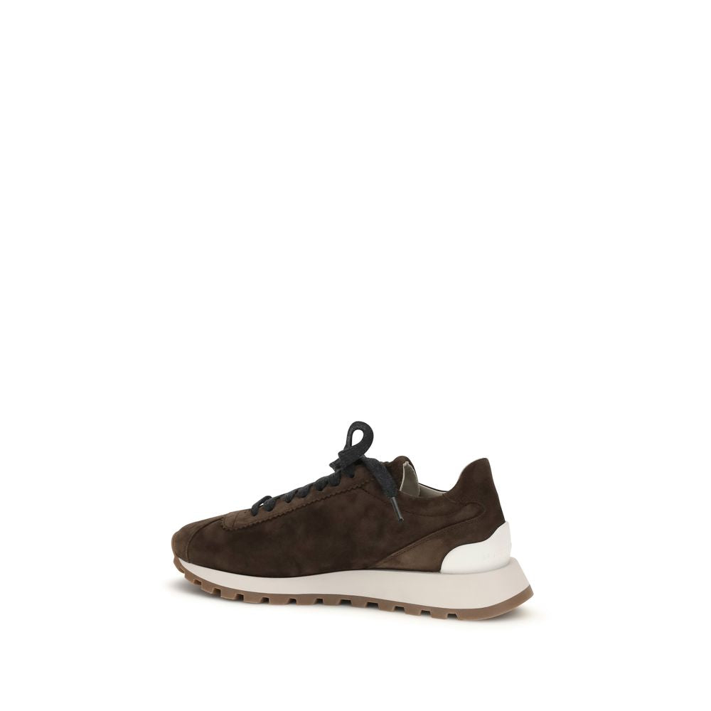 Athletic Sneakers by Brunello Cucinelli for women in tu & bos taurus calf suede leather brown presents a sleek silhouette, perfectly capturing the athletic style essence of Monile Women's Athletic TU & Bos Taurus Calf Suede Leather Sneakers with its sleek design and premium finish.