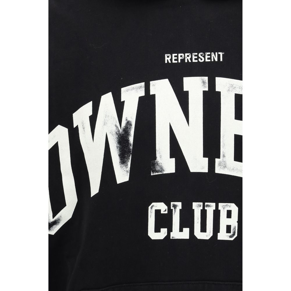 Sweatshirt Hoodie by Represent for men in cotton & carbon black features an dramatic silhouette, showcasing a sophisticated hooded neckline and dramatic for a refined, modern aesthetic.