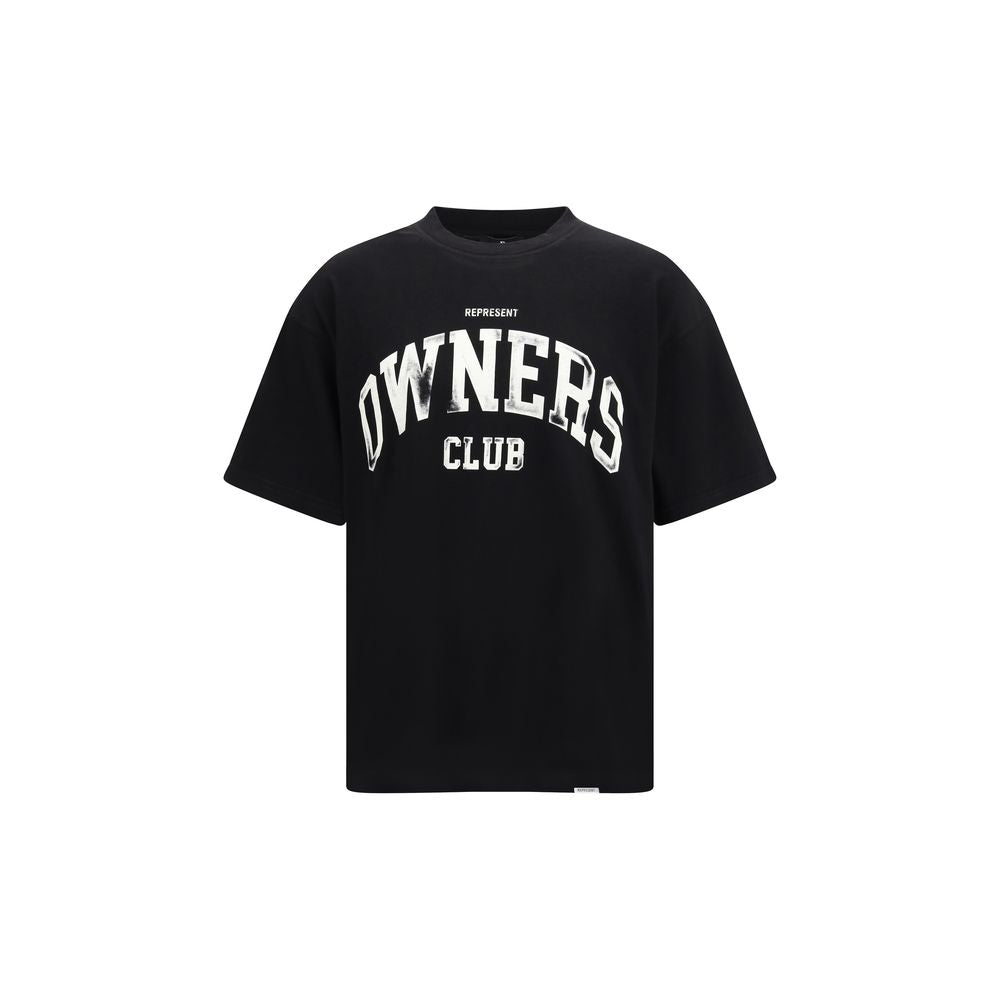 T-Shirt by Represent for men in cotton black showcases a unassuming silhouette, artfully detailed with a refined crew neckline and unassuming short-sleeve for a sophisticated, contemporary look.