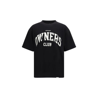 T-Shirt by Represent for men in cotton black showcases a unassuming silhouette, artfully detailed with a refined crew neckline and unassuming short-sleeve for a sophisticated, contemporary look.