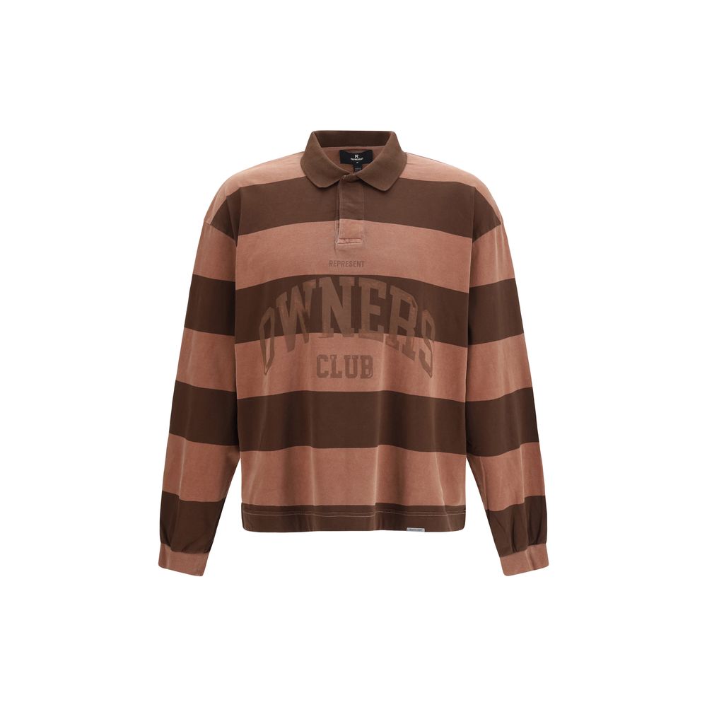 Polo Shirt by Represent for men in cotton & carbon brown & striped presents a distinguished silhouette, showcasing a sophisticated and distinguished long-sleeve for a truly distinguished finish.