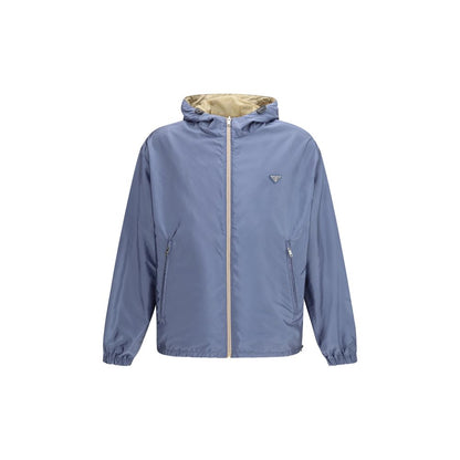 Hooded Puffer Jacket by Prada for men in nylon beige & signature features an on trend silhouette, showcasing refined pockets, hooded, insulated & windproof and a sophisticated hooded neckline for a truly on trend finish.