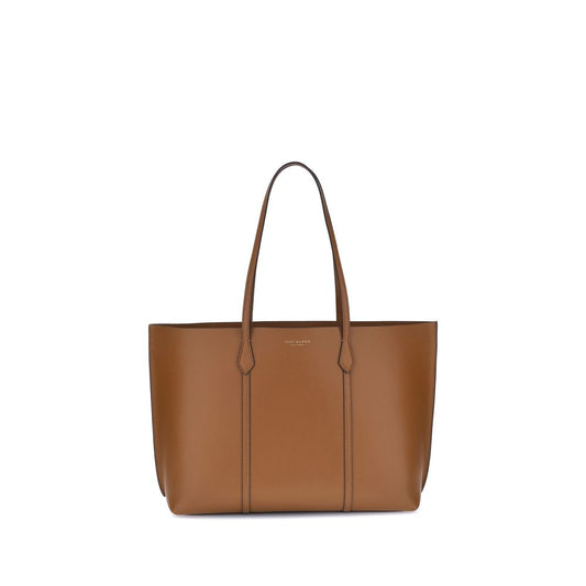 Small Tote Clutch Handbag by Tory Burch for women in bos taurus grained calf leather brown & gold presents a ornamental silhouette, showcasing a secure , ample , and versatile handle for a ornamental finish.