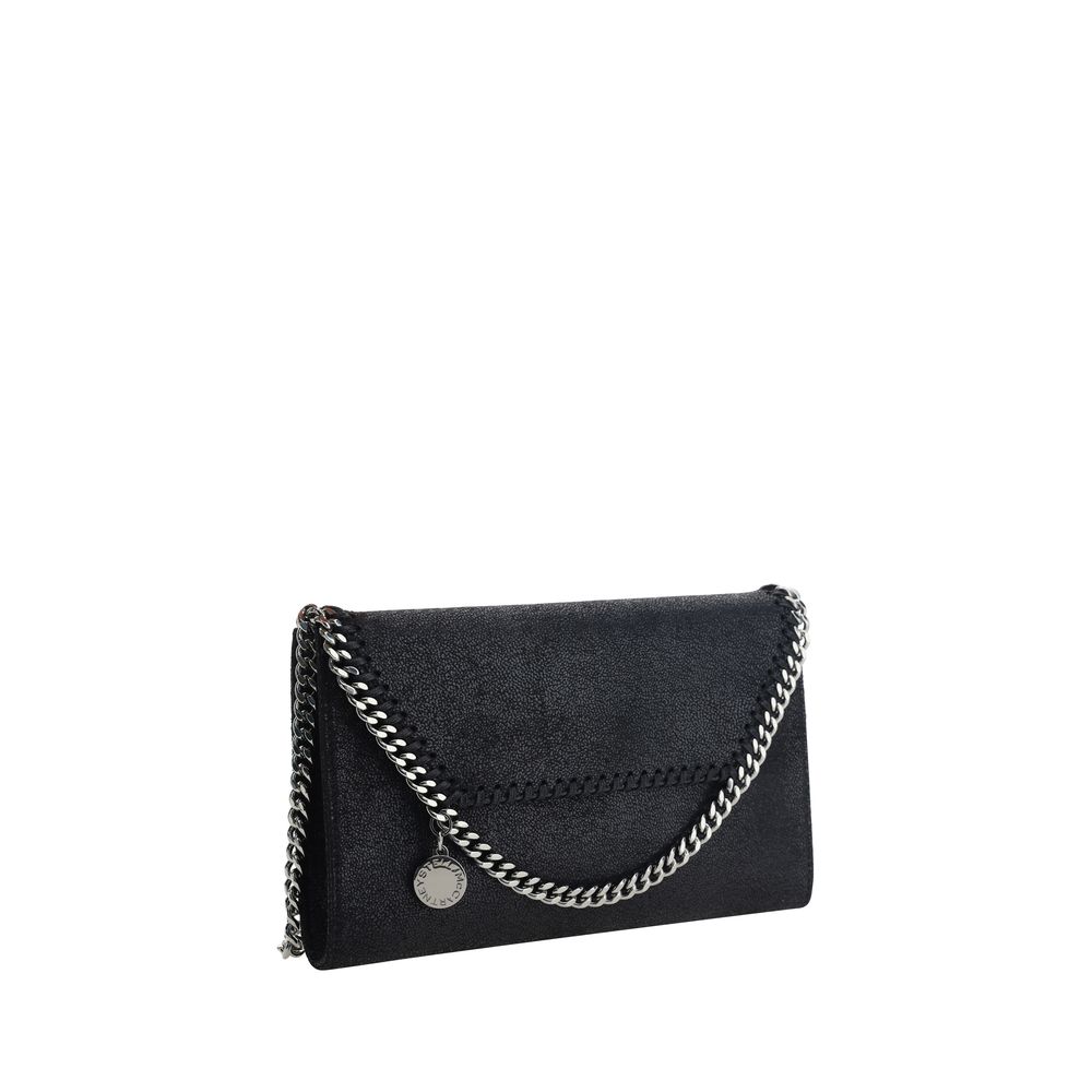 Mini Shoulder Flap Bag by Stella McCartney for women in polyester faux leather black, silver & signature presents a versatile silhouette, showcasing a secure flap & magnetic and versatile with versatile shoulder-strap for a sophisticated look.