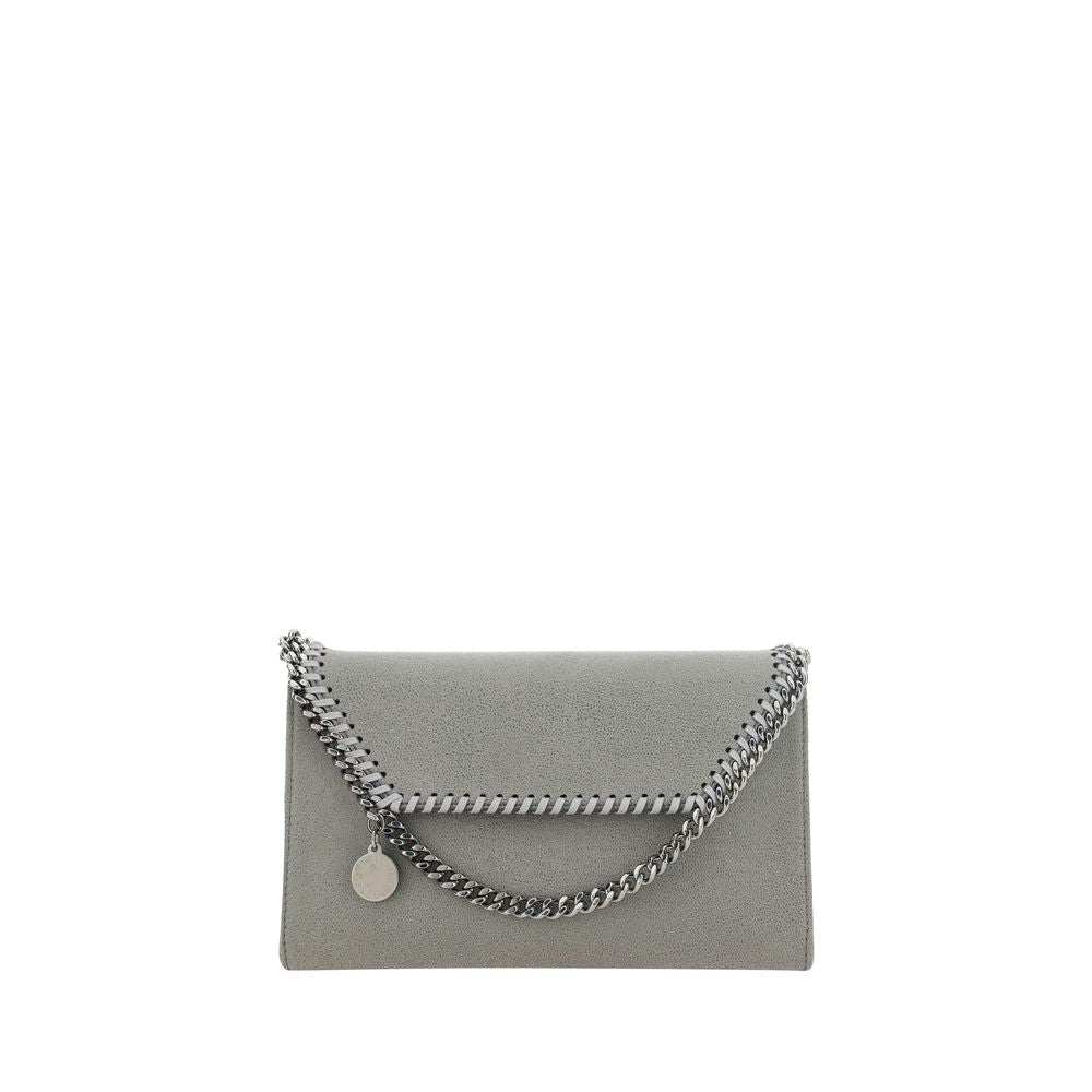 Compact Flap Shoulder Bag by Stella McCartney for women in polyester faux leather gray, silver & signature features a distinguished silhouette, showcasing a secure flap & magnetic and distinguished with versatile shoulder-strap for a distinguished finish.