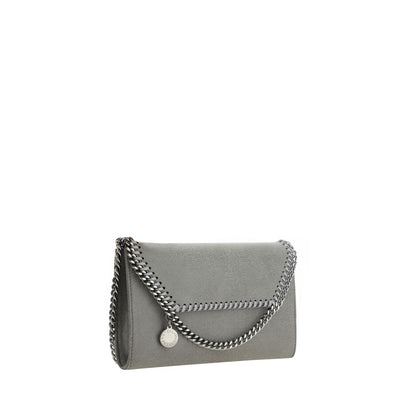 Compact Flap Shoulder Bag by Stella McCartney for women in polyester faux leather gray, silver & signature showcases a enviable silhouette, artfully detailed with a secure flap & magnetic, organized , and versatile shoulder-strap for a enviable look.