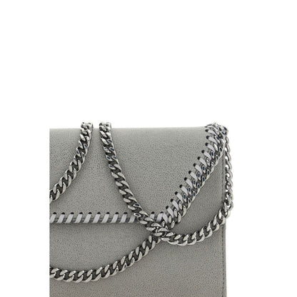 Compact Flap Shoulder Bag by Stella McCartney for women in polyester faux leather gray, silver & signature features an effortlessly chic silhouette with a secure flap & magnetic, ample , and versatile shoulder-strap for effortlessly chic everyday luxury.