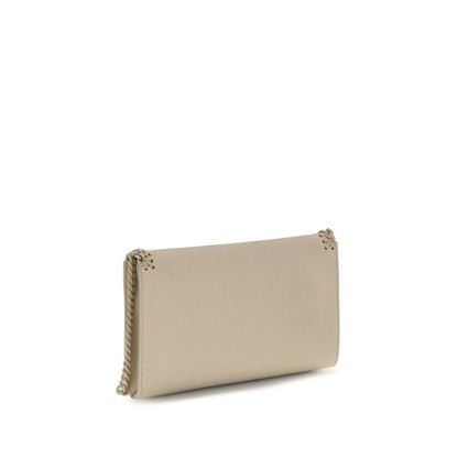 Shoulder Flap Bag by Stella McCartney for women in polyester leather beige, signature, monogram & print presents a versatile silhouette, showcasing a secure flap & magnetic and versatile single-compartment with versatile shoulder-strap for a sophisticated look.