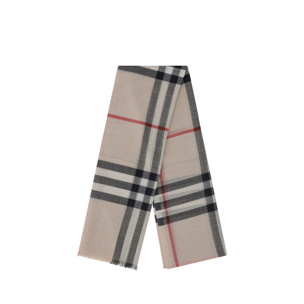 Scarf by Burberry for women in wool & silk brown & patterned features a snug silhouette, perfectly showcasing the elegant drape and premium finish of the Wool & Silk Frayed-Edge Scarf.