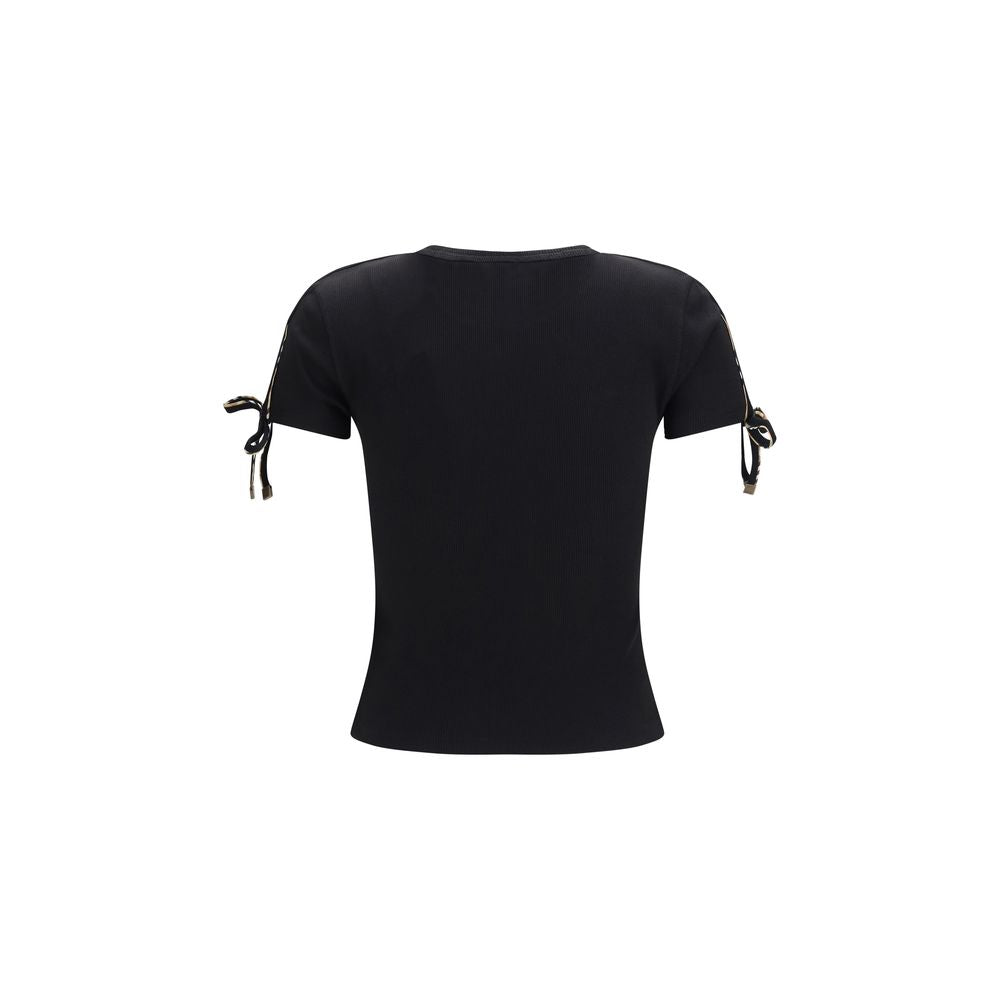 T-Shirt by Burberry for women in cotton beige, black, gold & sand showcases a fashionable silhouette, elegantly detailed with a fashionable and crew neckline for a sophisticated, high-fashion look.