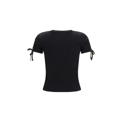 T-Shirt by Burberry for women in cotton beige, black, gold & sand showcases a fashionable silhouette, elegantly detailed with a fashionable and crew neckline for a sophisticated, high-fashion look.