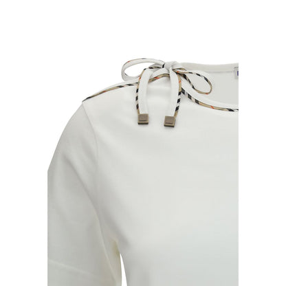 T-Shirt by Burberry for women in cotton beige, gold, sand & white showcases a fashionable silhouette, elegantly detailed with a fashionable and for a sophisticated, high-fashion look.