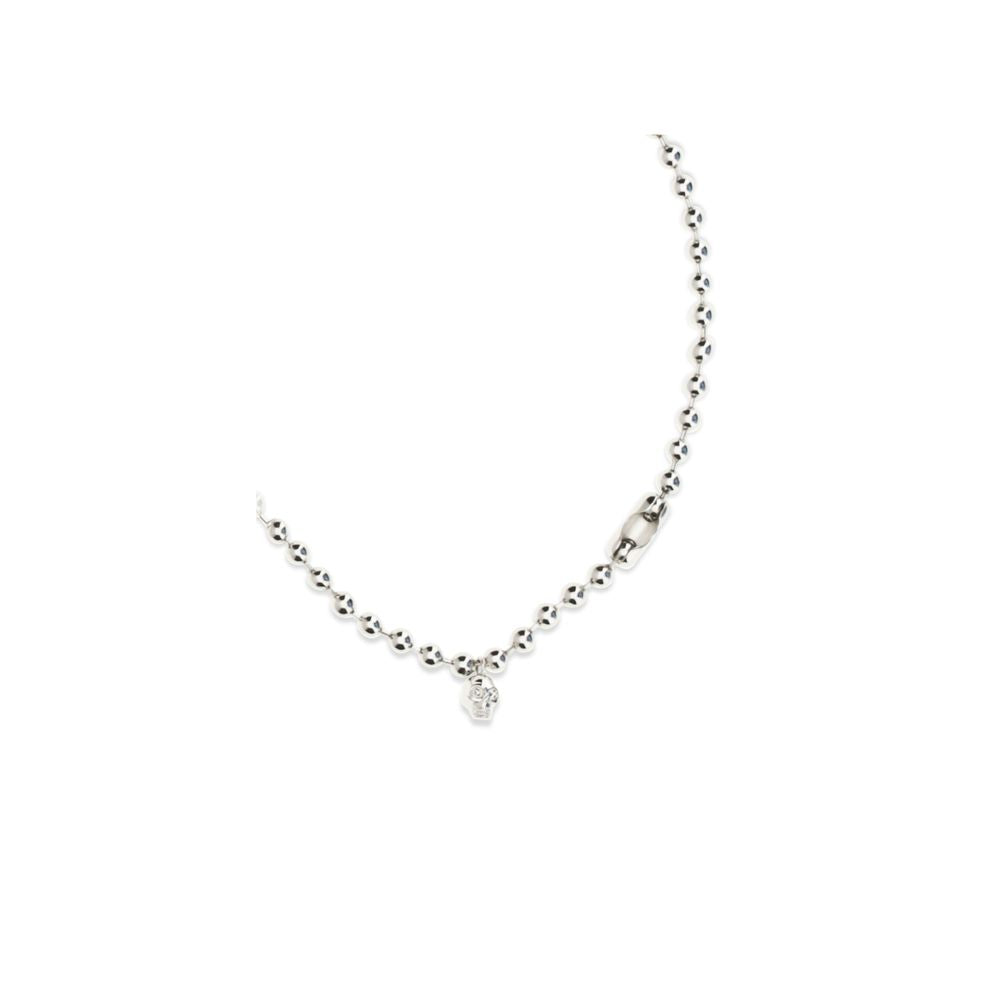 Necklace by Alexander McQueen for men in silk pearl, silver, white & signature, showcasing a exquisite pendant necklace design that perfectly embodies the exquisite elegance of the Skull Men's Silver Brass & Pearls Necklace collection.