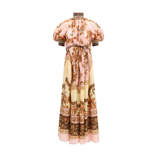 Dress by Zimmermann for women in silk multicolor, patterned & print features an magnificent silhouette, artfully detailed with a magnificent and short-sleeve that flows into an magnificent short long.