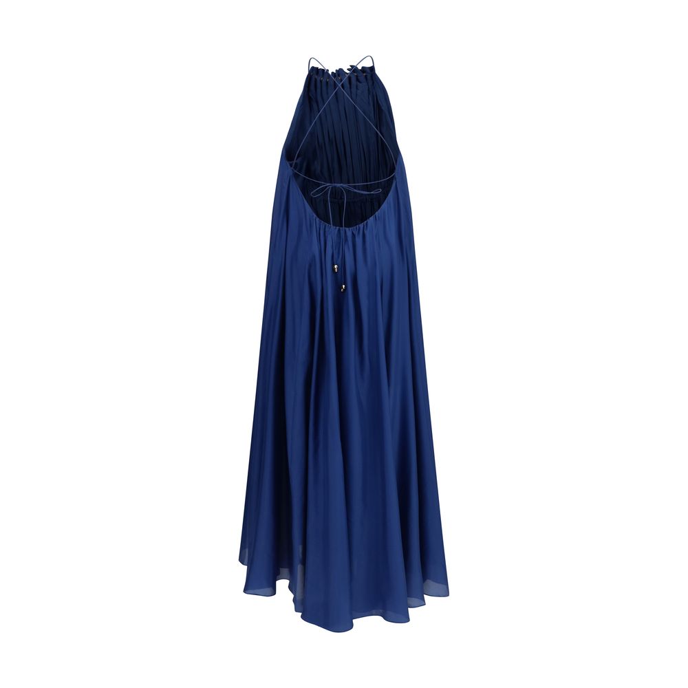 Dress by Zimmermann for women in silk blue & pearl features a dramatic silhouette, showcasing an elegant and that flows into a dramatic long.