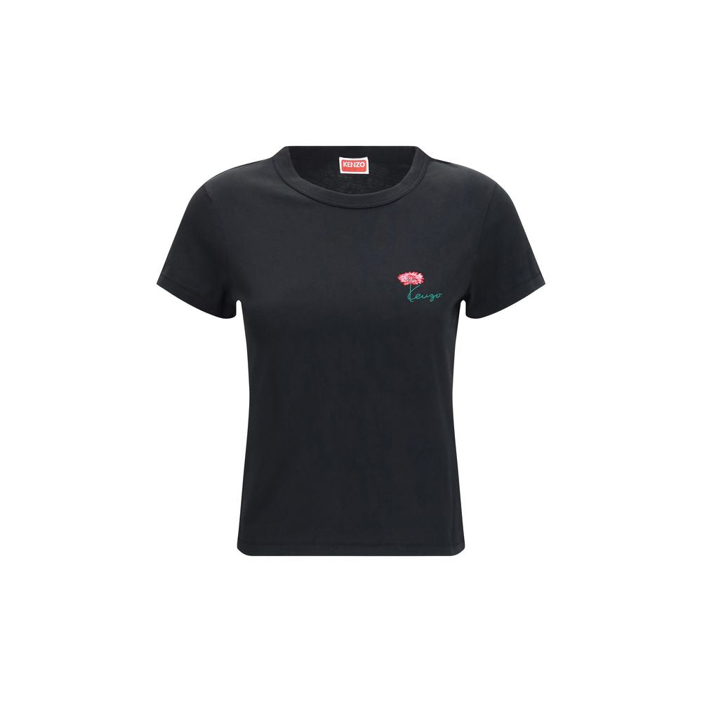 Kenzo Women's Regular Fit Cotton T-Shirt - Black Floral Signature Print