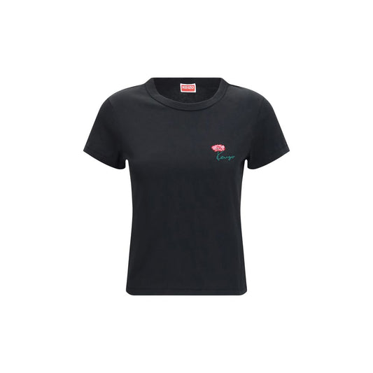 Kenzo Women's Regular Fit Cotton T-Shirt - Black Floral Signature Print