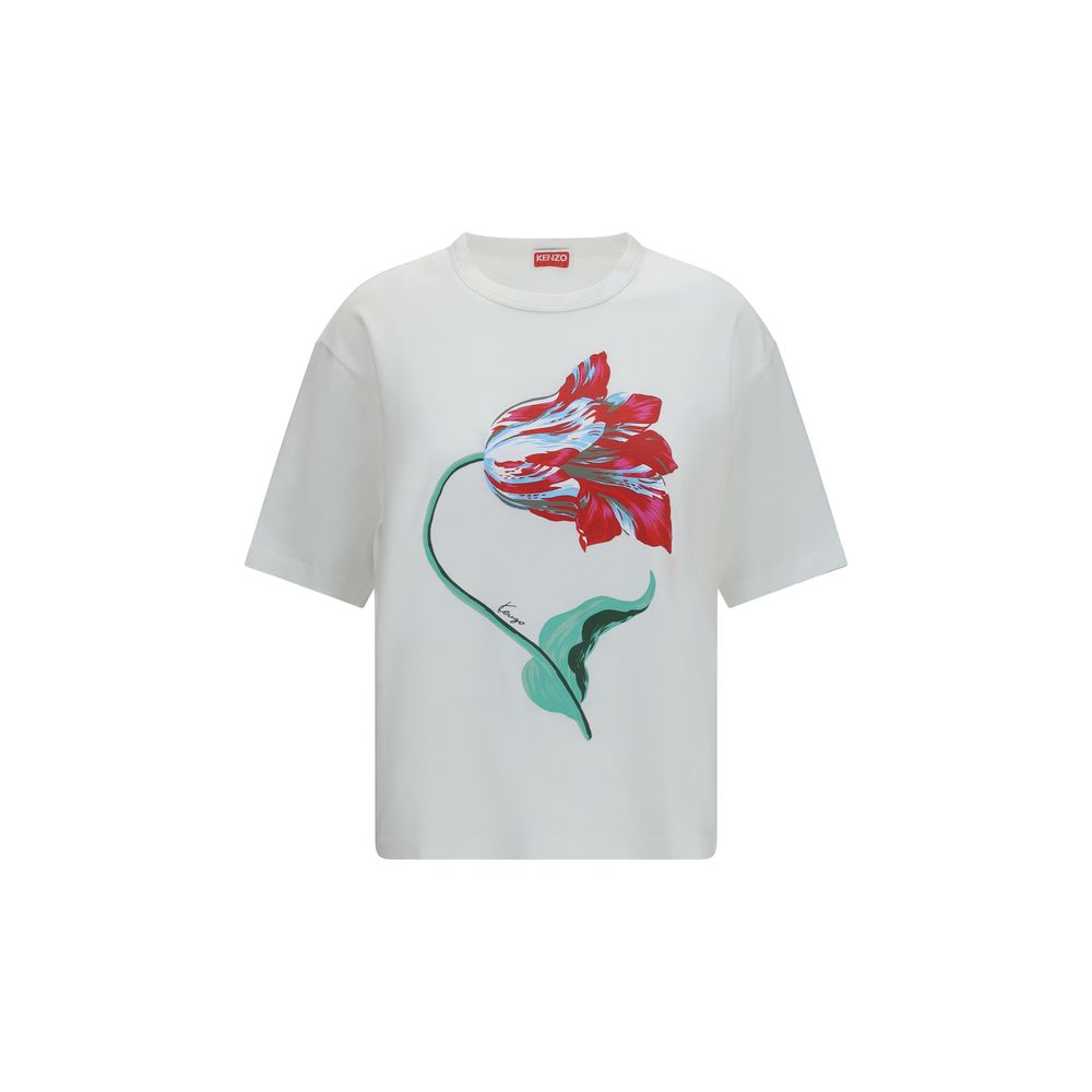 T-Shirt by Kenzo for women in cotton white, floral, signature & print features a plush silhouette, showcasing a sophisticated and for a truly plush finish.