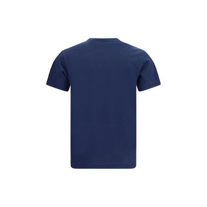 T-Shirt by Kenzo for men in cotton blue & signature showcases a fashionable silhouette, elegantly detailed with a fashionable and crew neckline for a sophisticated, high-fashion look.