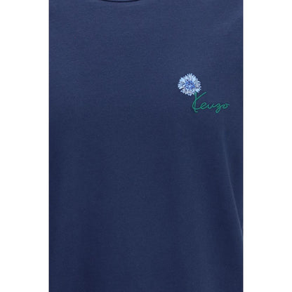 T-Shirt by Kenzo for men in cotton blue & signature features a plush silhouette, showcasing a sophisticated crew neckline and for a truly plush finish.