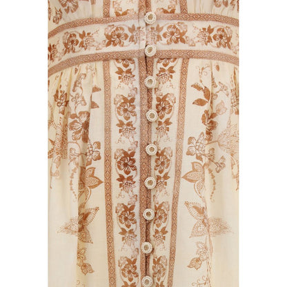 Dress by Zimmermann for women in linen beige, patterned, floral & print features an magnificent silhouette, artfully detailed with a magnificent and that flows into an magnificent midi.