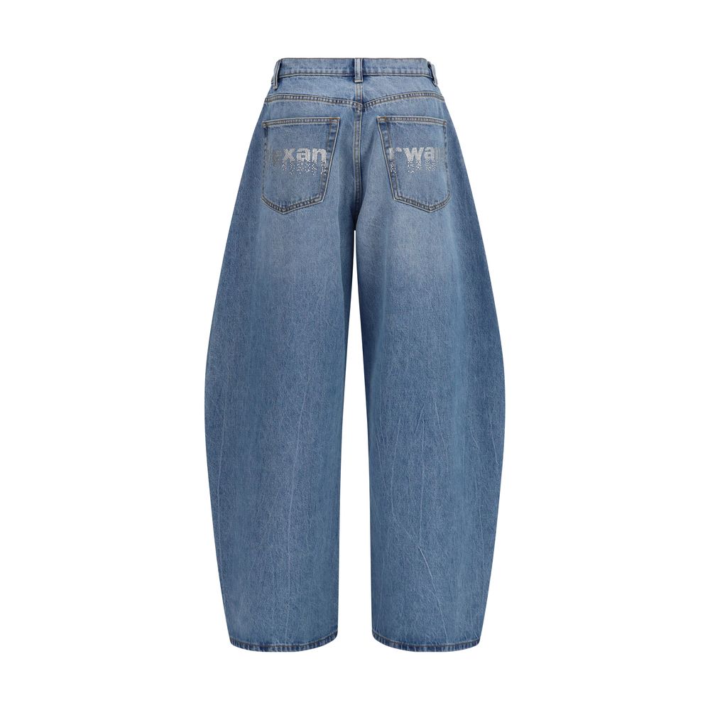 Jeans by Alexander Wang for women in denim cotton & crystal blue presents a tailored silhouette, showcasing a tailored oversized and long cut with a refined mid rise for a truly tailored aesthetic.