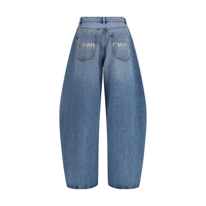 Jeans by Alexander Wang for women in denim cotton & crystal blue presents a tailored silhouette, showcasing a tailored oversized and long cut with a refined mid rise for a truly tailored aesthetic.