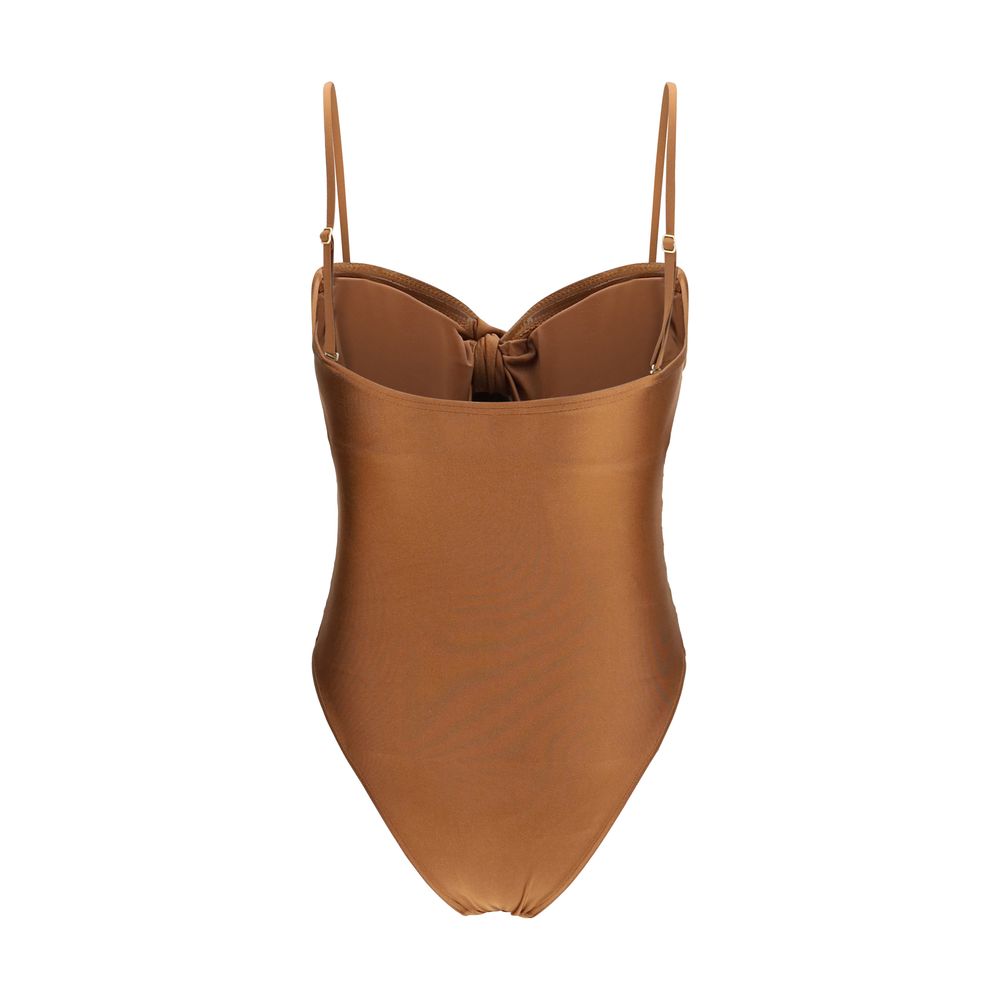 One-Piece Swimsuit by Zimmermann for women in polyamide beige showcases a couture inspired silhouette from the Women's Polyamide One-Piece Swimsuit collection, featuring a couture inspired cut designed for a couture inspired and couture inspired poolside look.