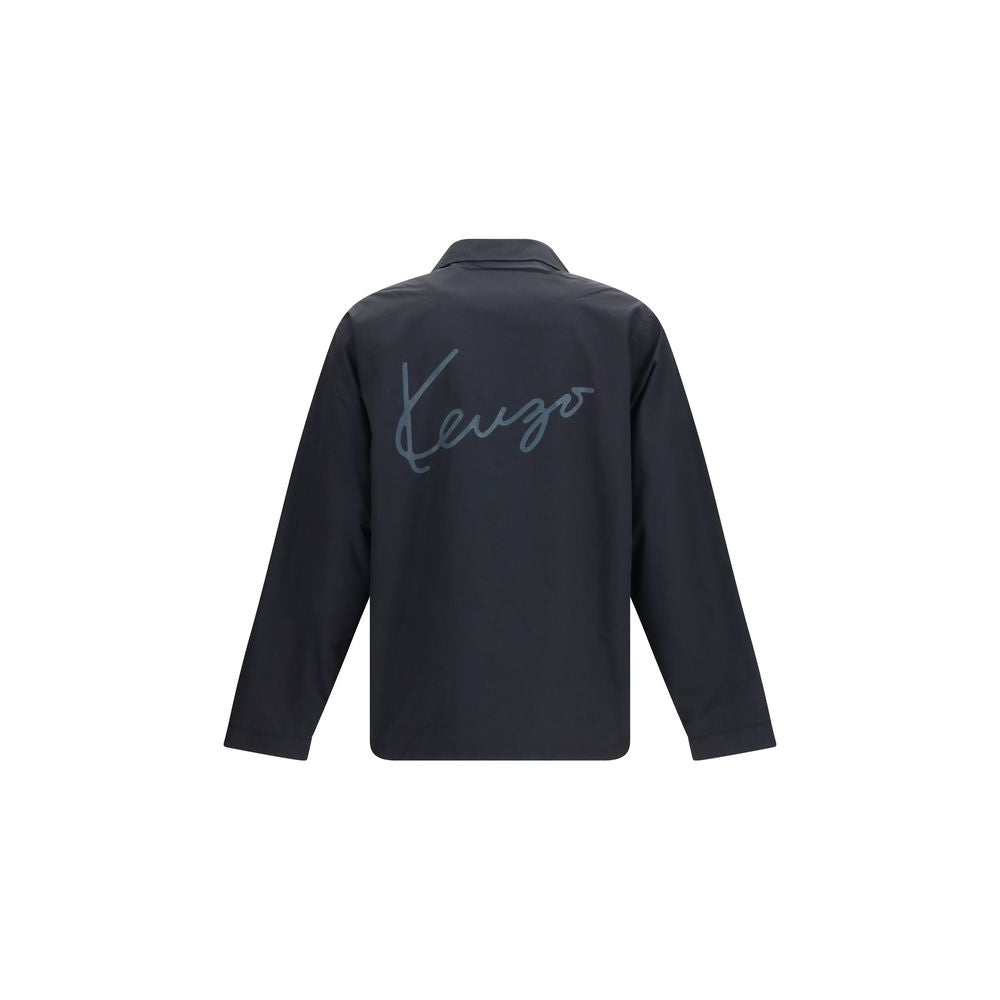 Jacket by Kenzo for men in nylon & cotton black & signature features an utilitarian silhouette with a refined , showcasing sophisticated lightweight & pockets for an utilitarian aesthetic.