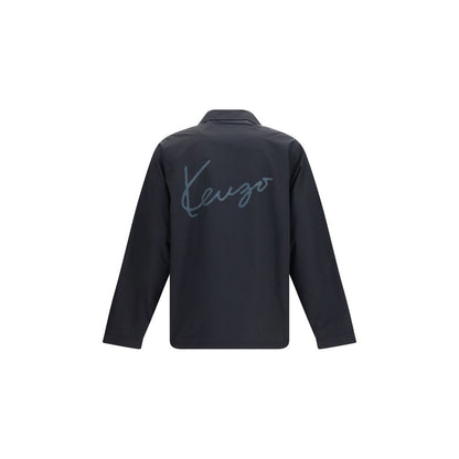 Jacket by Kenzo for men in nylon & cotton black & signature features an utilitarian silhouette with a refined , showcasing sophisticated lightweight & pockets for an utilitarian aesthetic.