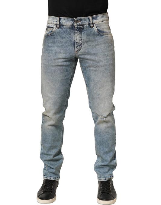 Dolce & Gabbana Men's Skinny Straight Leg Regular Fit Mid Rise Stretch Denim Cotton Jeans - Blue Signature