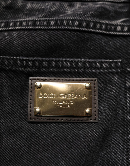 Dolce & Gabbana Black Distressed Cotton Straight Denim Jeans