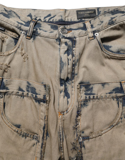 Dolce & Gabbana Beige Bleached Deconstructed Men Denim Jeans