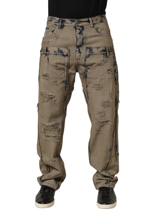 Dolce & Gabbana Men's Straight Leg Regular Fit Denim Cotton Jeans - Beige Signature