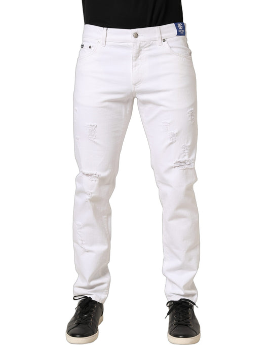 Jeans by Dolce & Gabbana for men in stretch denim cotton white & yellow features a refined silhouette with a refined skinny & slim, defined by a and a refined long for a refined finish.