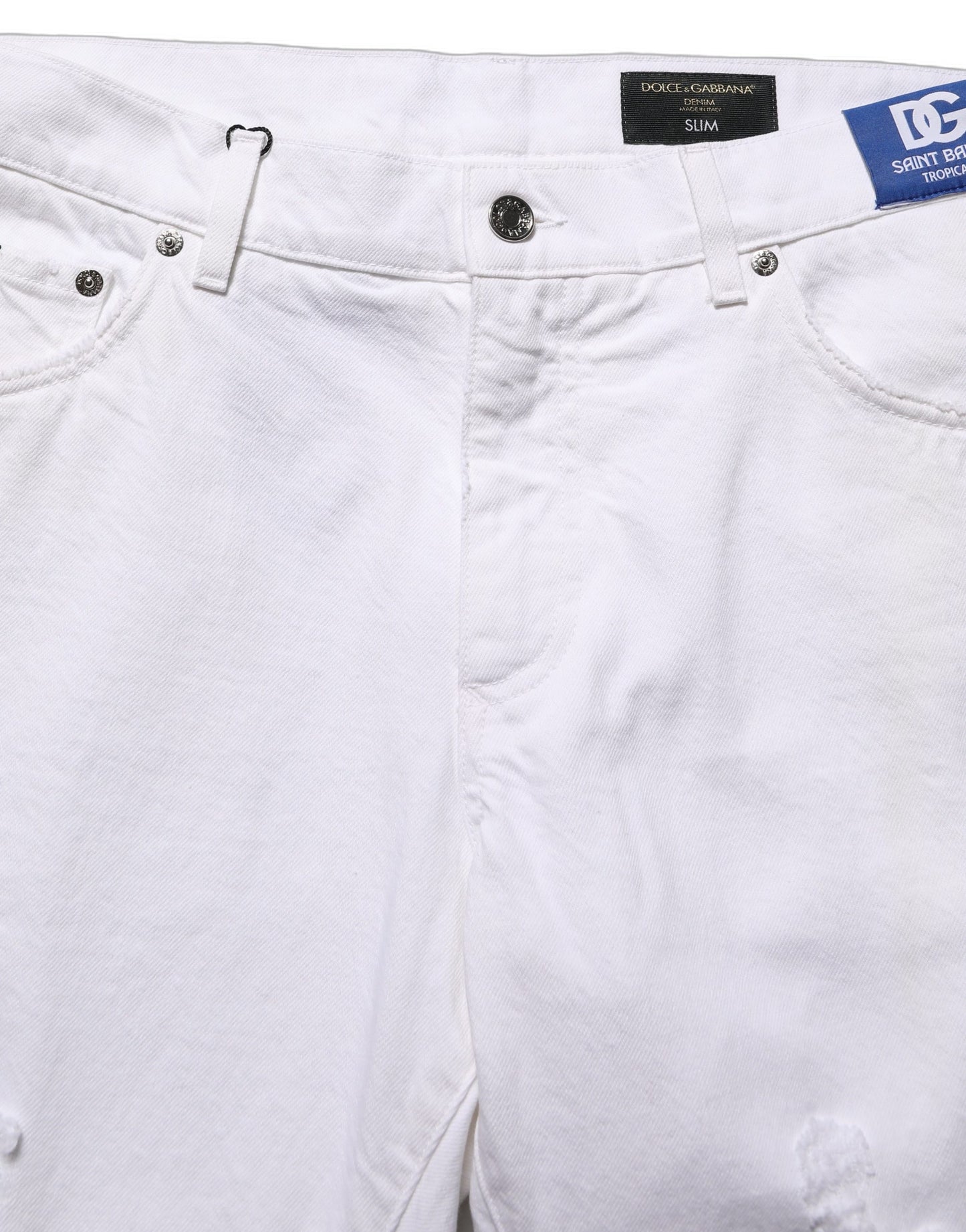 Dolce & Gabbana White Cotton Ripped Slim Fit Men Denim Jeans