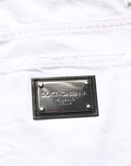 Dolce & Gabbana White Cotton Ripped Slim Fit Men Denim Jeans